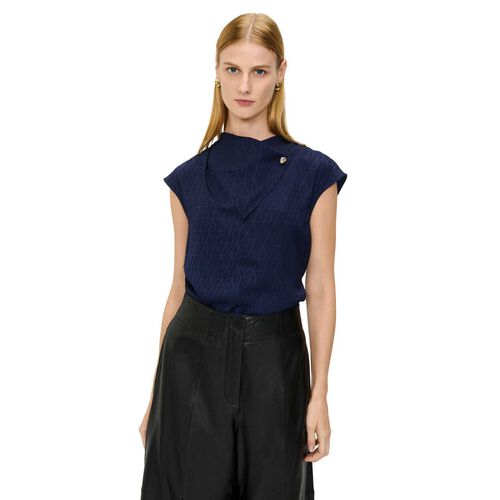 Veronika Maine Monogram Jacquard Cowl Neck Top